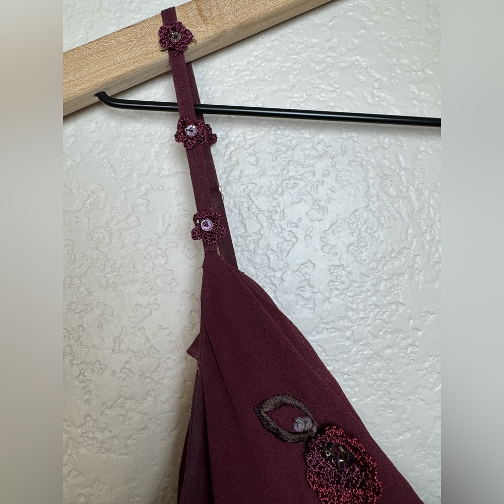 Vintage Y2K Sue Wong Nocturne Burgundy Beaded Embroidered Asymmetrical Dress 4 - Picture 8 of 17